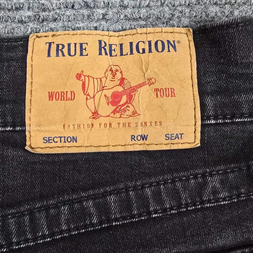 True Religion Ricky Flap SN Jeans Mens 32x32 Rinse Black Relaxed Straight Denim